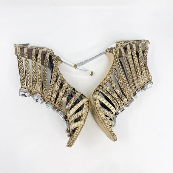 Sam Edelman Shoes Heels Womens 8 Tan Leather Stilleto Zipper Gladiator Sandals - Picture 6 of 8